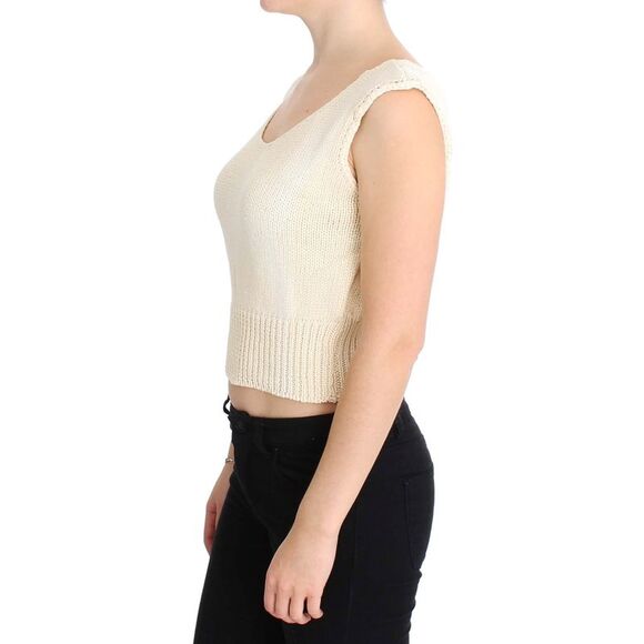 PINK MEMORIES Knit Crop Sleeveless Sweater Women Beige Sweaters - Picture 2 of 6